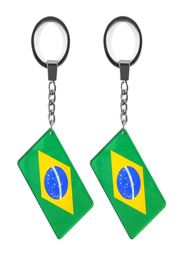 QQSD Brazil Flag Keychain Brazilian Key Ring, 2 Pack - Image 1